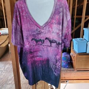 Horse blouse with pinks and purples
